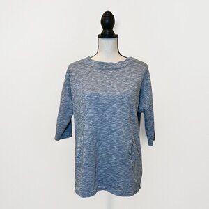 Boden Sweatshirt Women’s 6 Blue Gray Knit Short Sleeve Front Pockets Round Neck